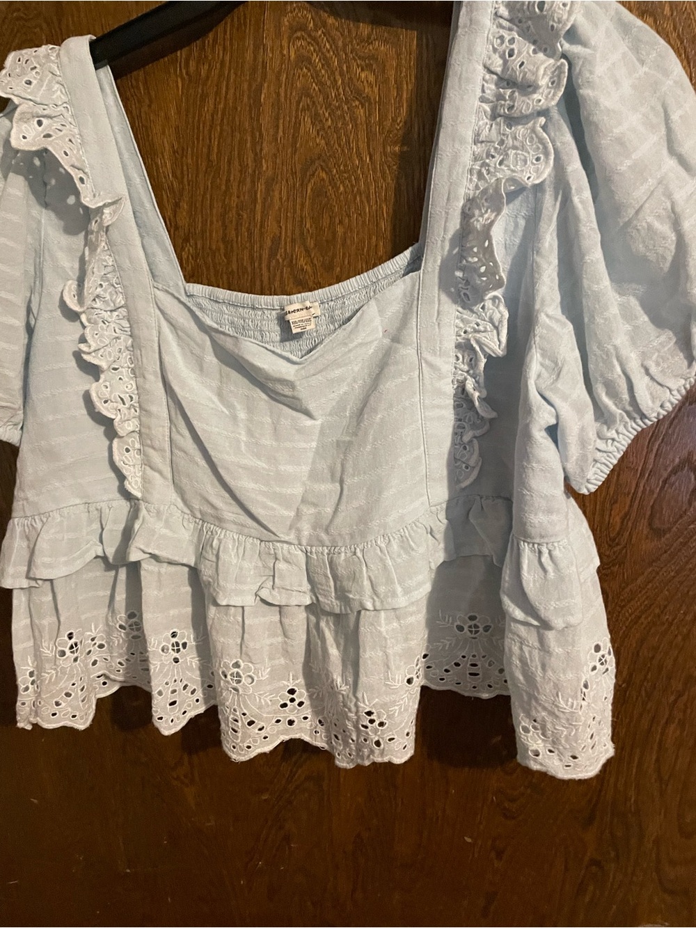American Eagle Outfitters Light Blue Eyelet Ruffle Peplum Top